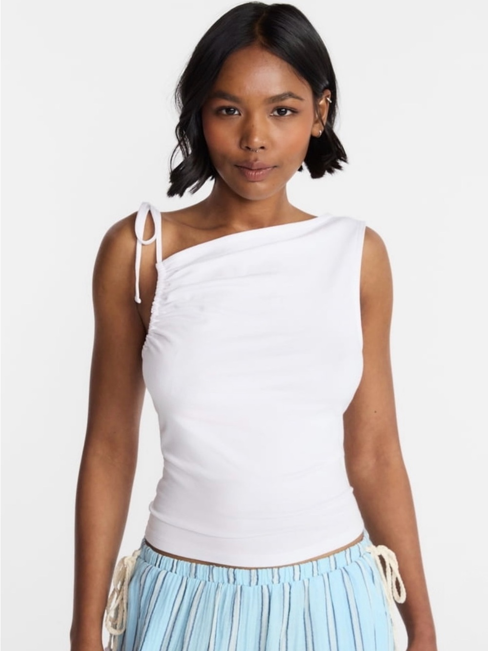 No Boundaries White One-Shoulder Tie Tank Top
